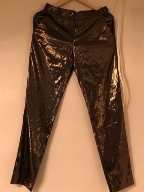 CLUB MONACO Fluid Metallic Bronze Slim Pant Summer Trouser Shiny Slinky Jogger